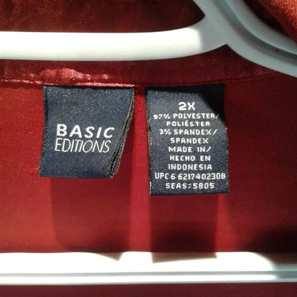 Basic Editions Woman's Red Velour Button Down Polyester Shirt  Top Size 2X - Picture 5 of 9